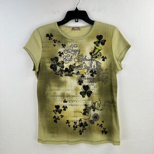 Vintage Blue Canyon Tshirt Womens XL Green Happy St. Patricks Day Rhinestone Y2K